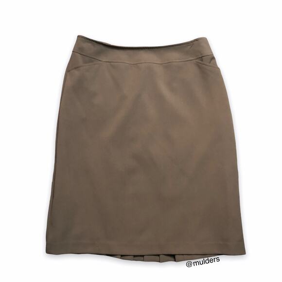 Vintage 90s Briggs New York Tan Pleated Back Hem Skirt - Picture 1 of 11